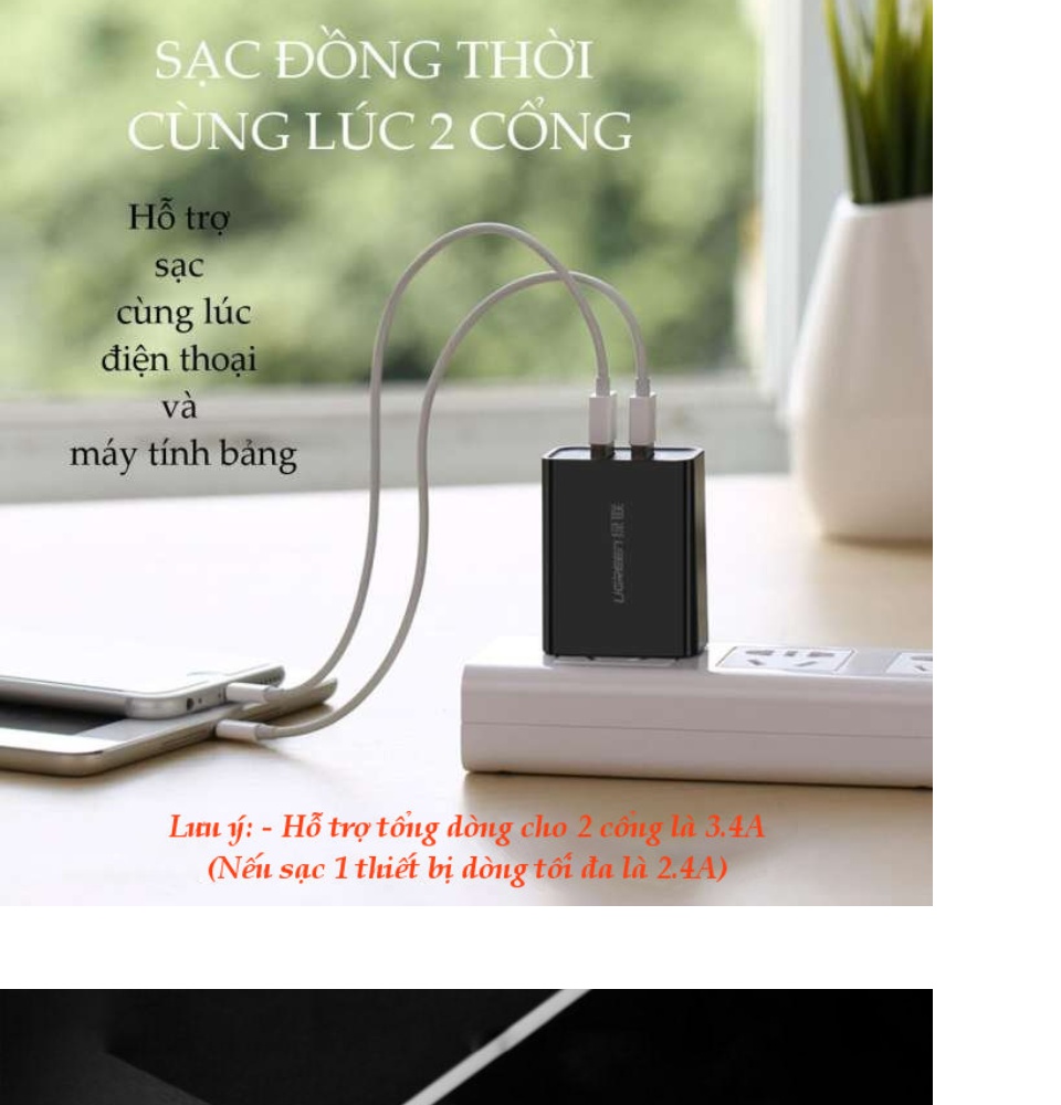 Sạc 2 cổng USB-A UGREEN CD104 - Dòng sạc tối đa 3.4A (Tối đa 2.4A mỗi cổng) Sạc 2 cổng USB-A UGREEN CD104 - Dòng sạc tối đa 3.4A (Tối đa 2.4A mỗi cổng)