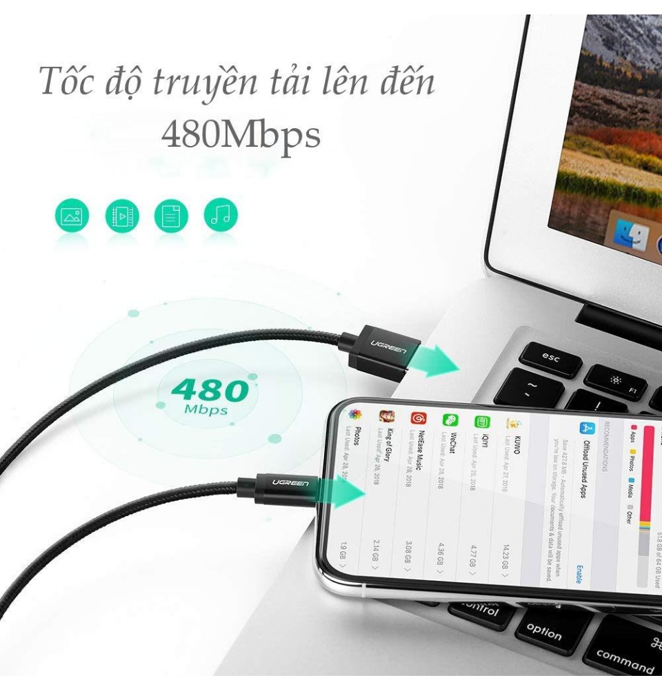 Cáp sạc iPhone Lightning MFi UGREEN US199 - Sạc tối ưu cho điện thoại iPhone 11 Pro Max / iPhone Xs Max / iPhone XR / iPhone 8 Plus / iPad / iPod dài từ 0.25m đến 2m Cáp sạc iPhone Lightning MFi UGREEN US199 - Sạc tối ưu cho điện thoại iPhone 11 Pro Max / iPhone Xs Max / iPhone XR / iPhone 8 Plus / iPad / iPod dài từ 0.25m đến 2m