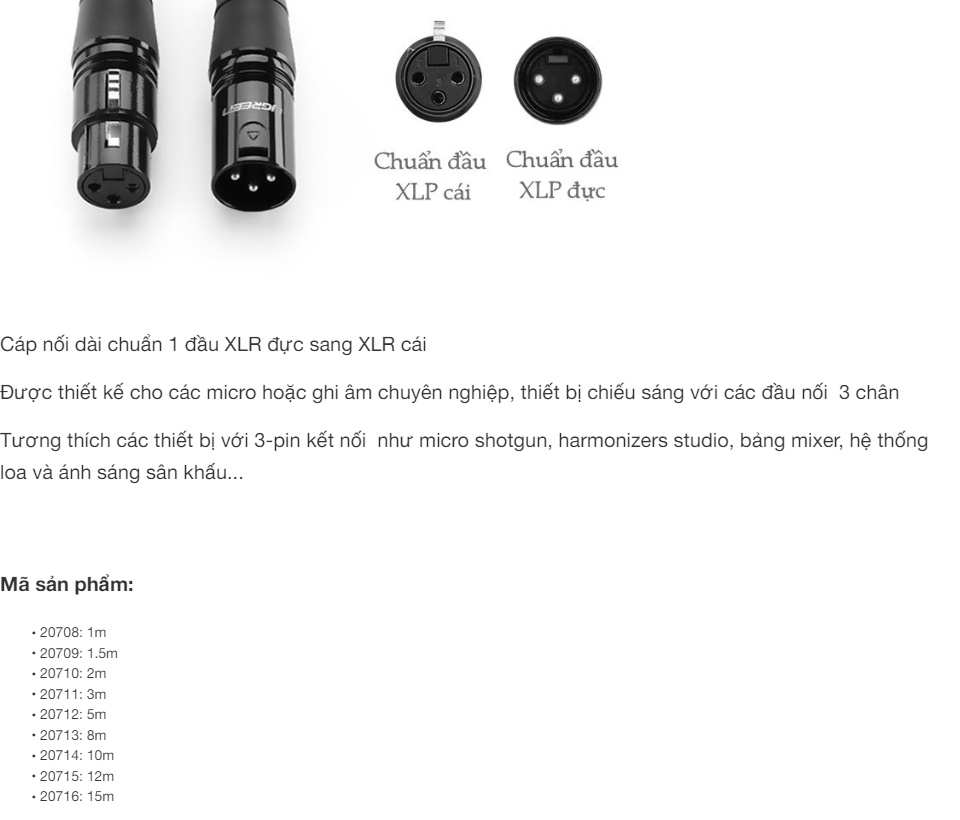 Dây Audio nối dài MIC XLR (Cannon) 6mm UGREEN AV130 Dây Audio nối dài MIC XLR (Cannon) 6mm UGREEN AV130