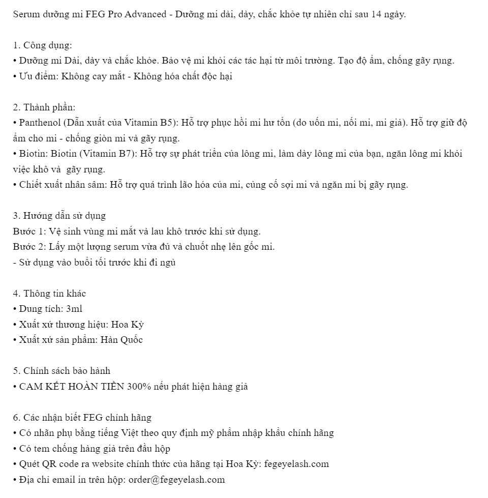 Serum Dưỡng Mi FEG Pro Advanced 3ml