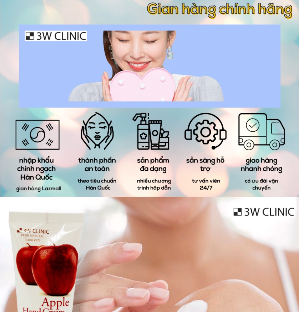 kem dưỡng da tay hương táo 3w clinic moisturizing apple hand cream 100ml 1