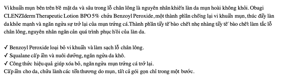 Lotion chấm mụn viêm, mụn bọc Obagi CLENZIderm Therapeutic Lotion (size Mini)