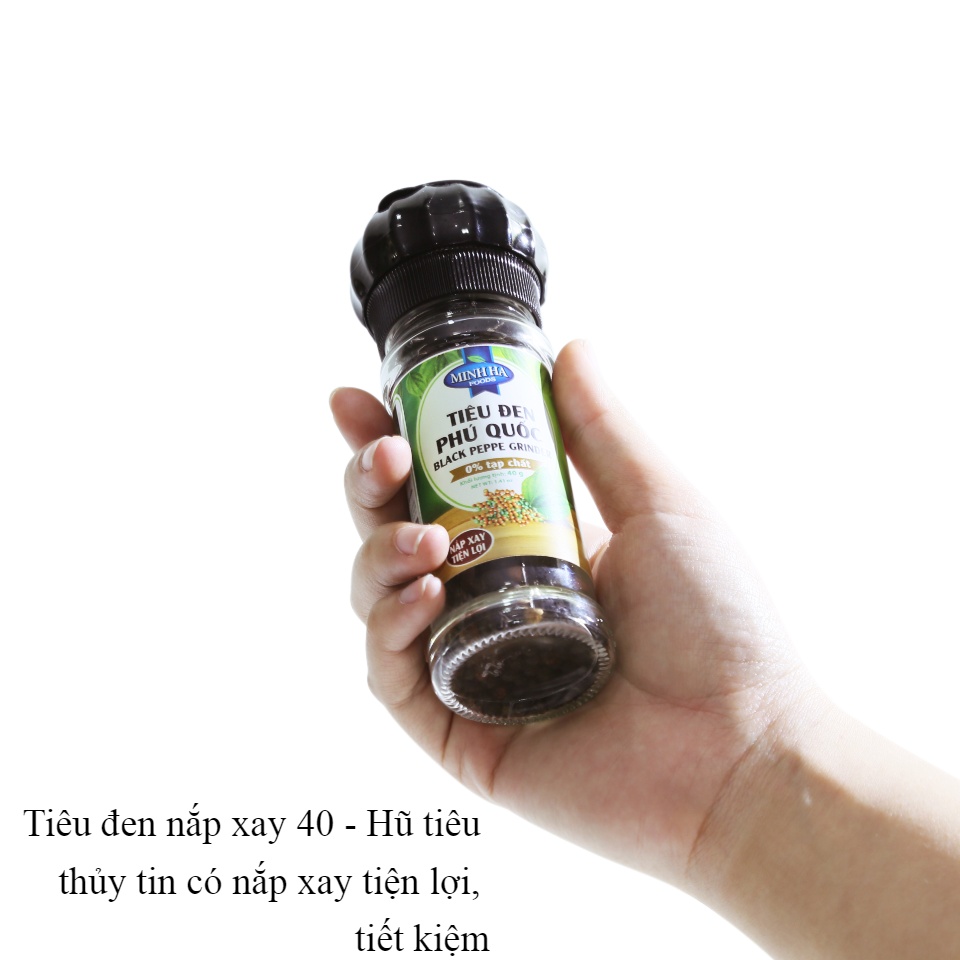 Tiêu đen hạt Phú Quốc Minh Hà - Hũ tiêu nắp xay 40g