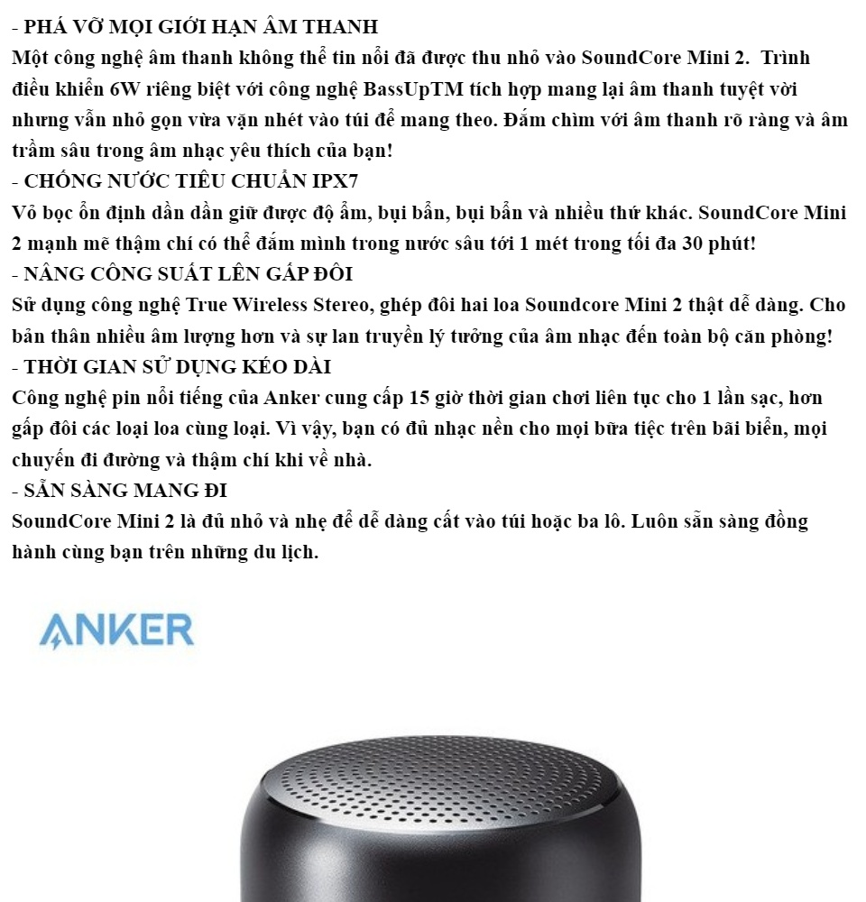 Loa bluetooth ANKER A3107 Soundcore Mini2 6W