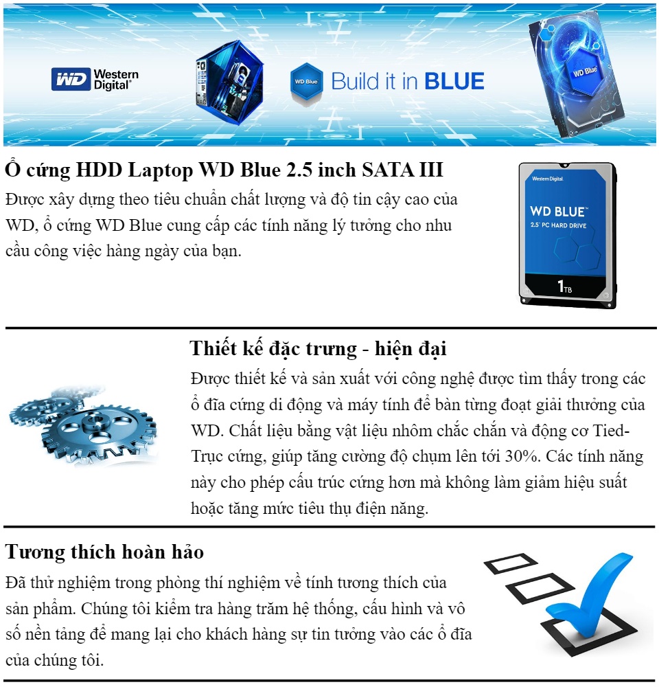 Ổ cứng HDD Laptop WD Scorpio Blue 1TB 2.5 inch SATA III 128MB Cache 5400rpm