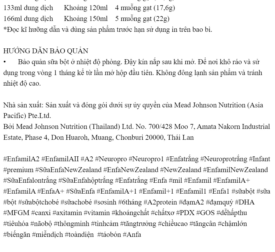 Sữa bột Enfamil A2 Neuropro 1 cho trẻ từ 0-6 tháng tuổi – 800g