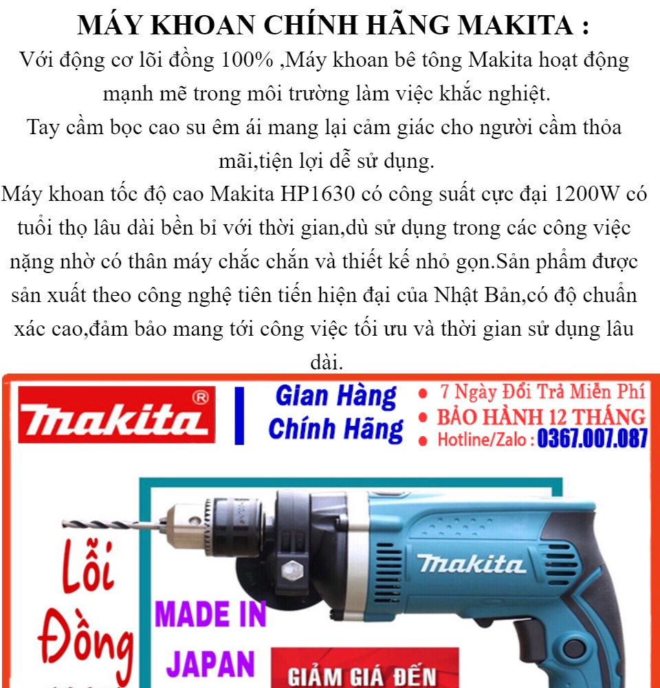 Máy Khoan Cầm Tay Chính Hãng Makita - Máy Khoan Điện Makita HP1630 Công Suất