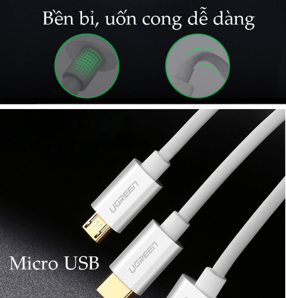 Cáp sạc 2 trong 1 cổng Micro USB và USB-C UGREEN US196 US197 - Hỗ trợ sạc nhanh, dài 1m, tương thích với điện thoại Samsung / Xiaomi / Oppo / Huawei / OnePlus / Redmi / Realme Cáp sạc 2 trong 1 cổng Micro USB và USB-C UGREEN US196 US197 - Hỗ trợ sạc nhanh, dài 1m, tương thích với điện thoại Samsung / Xiaomi / Oppo / Huawei / OnePlus / Redmi / Realme
