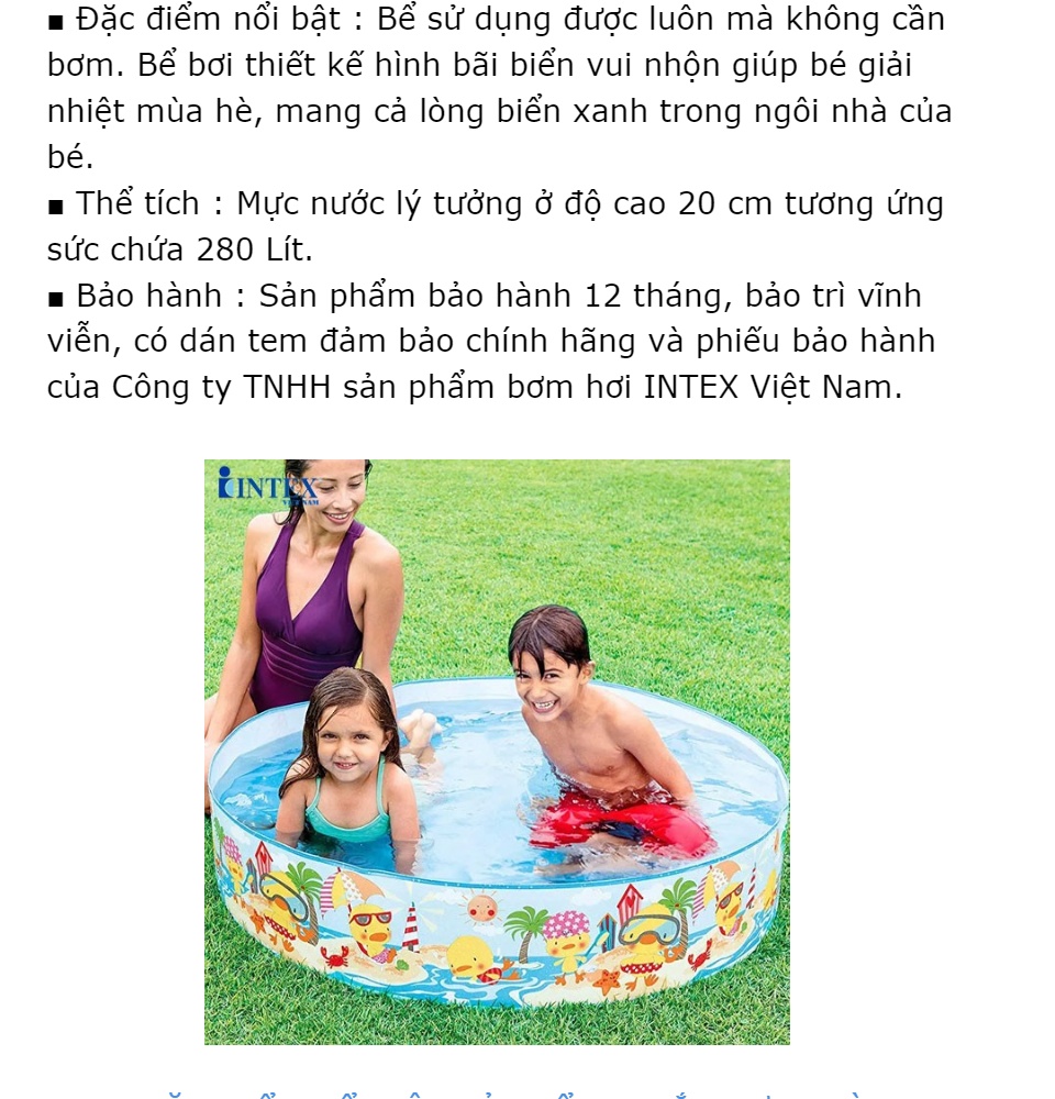 Bể bơi lắp dựng cho bé 1m22 x 25cm INTEX 58477- Bể bơi phao cho