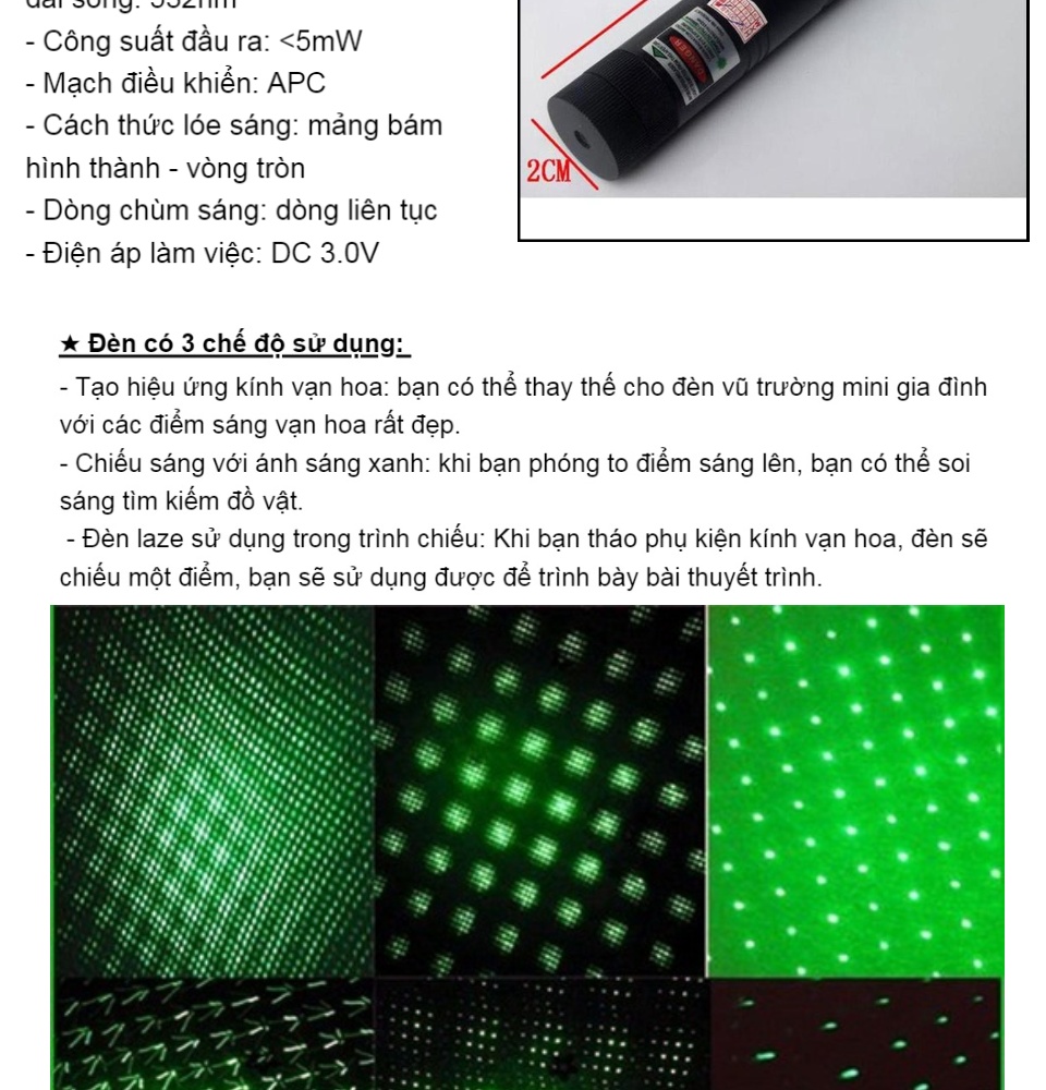 đèn pin lazer 303 chiếu xa nhiều hình cực đẹp - trọn bộ gồm đèn laser, bộ sạc, pin li-ion, chìa khóa an toàn, sách hướng dẫn, hộp đựng sản phẩm 3