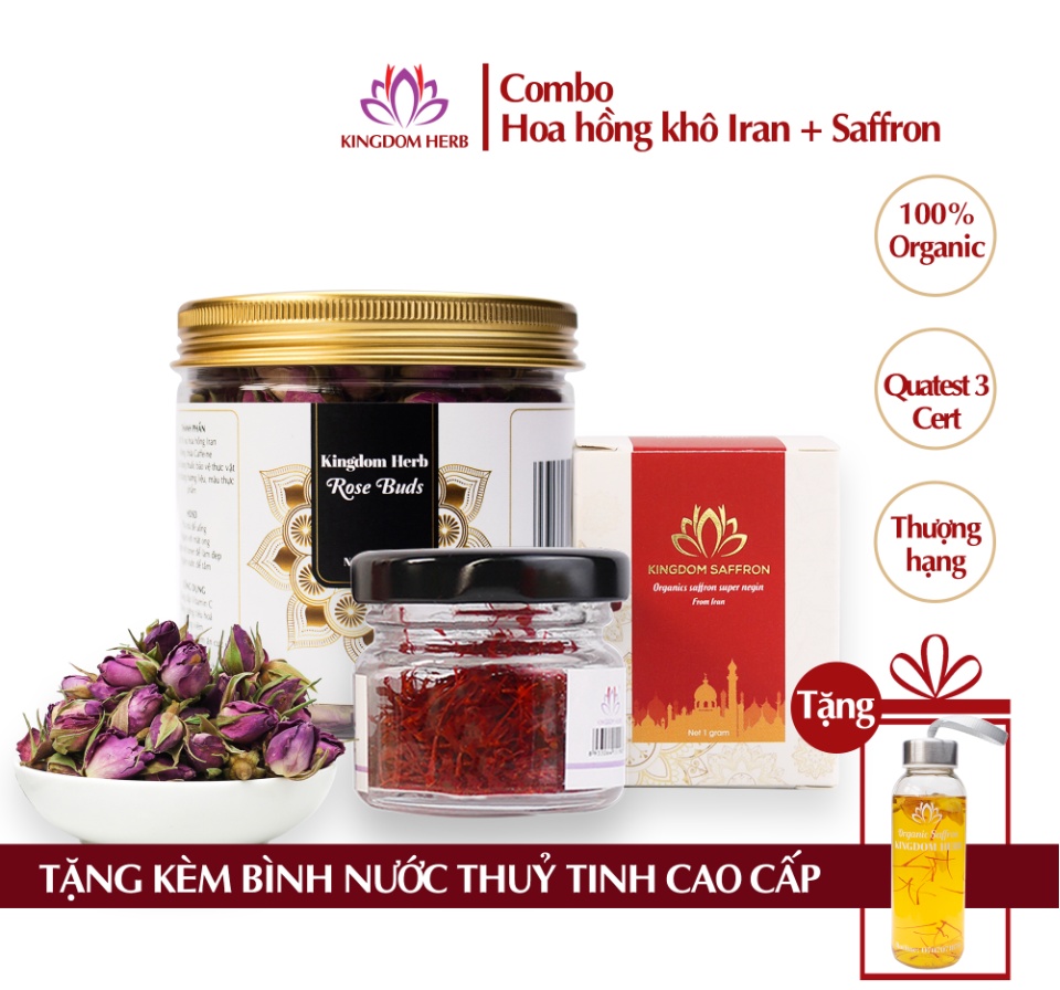 combo kingdom saffron nhụy hoa nghệ tây và nụ hồng khô iran thượng hạng 1 3