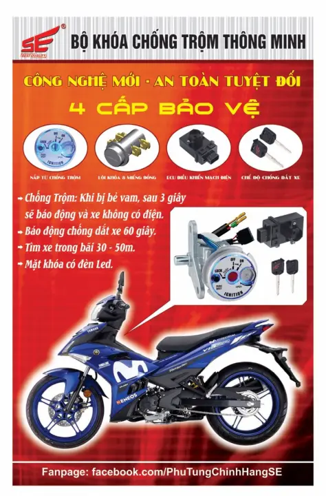 ổ khóa thông minh dòng 2 cạnh mặt đèn led tìm xe trong bán kính 30-50m.chống trộm báo động