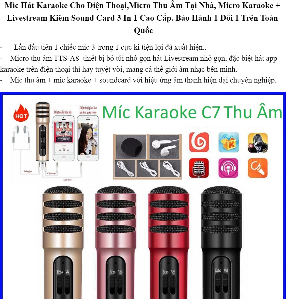Micro thu âm hát karaoke online Livestream míc C7  Livestream 3 in