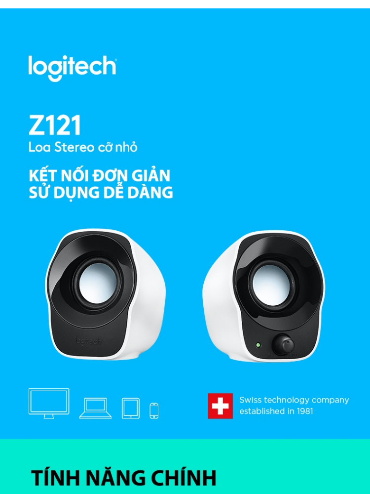 Loa âm thanh nổi có dây Logitech Z121 - Kết nối jack 3.5mm và USB-A