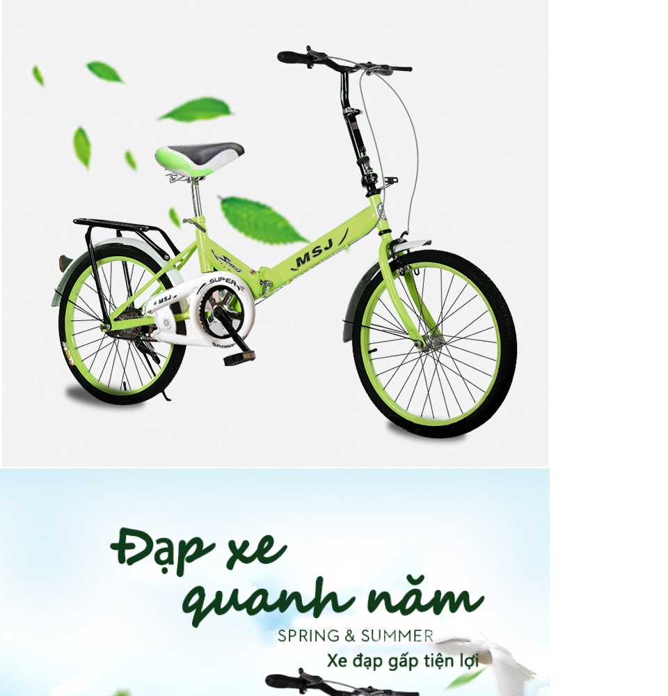 Xe đạp 20 inch có thể gấp gọn 2 màu xanh lam xanh lá xe