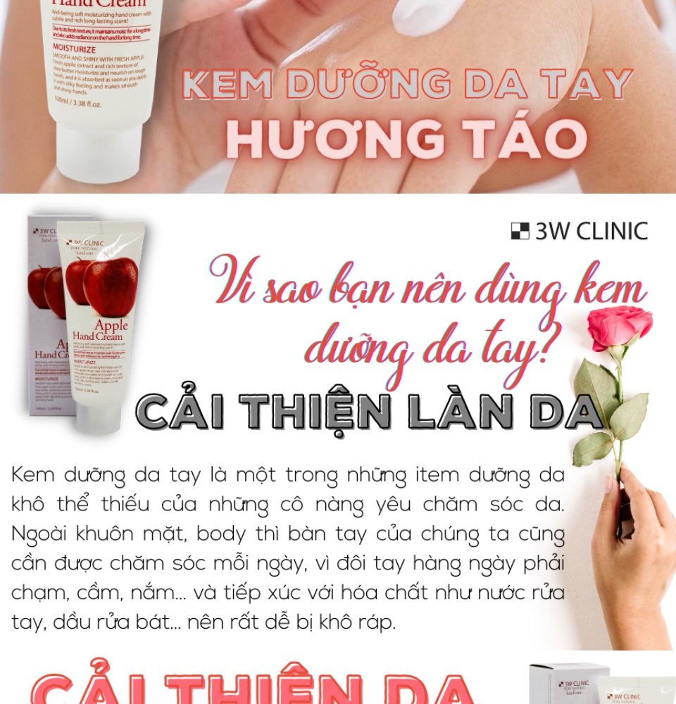 kem dưỡng da tay hương táo 3w clinic moisturizing apple hand cream 100ml 2