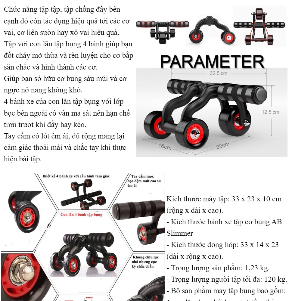 MPVC Dụng Cụ Tập Gym Tại Nhà Con Lăn 4 Bánh Cao Cấp Tặng Kèm Thảm Lót - Dụng Cụ Tập Cơ Bụng rèn luyện sức khỏe con lăn tập bụng giảm mỡ tăng cơ - con lăn chuyên dùng tại phòng gym - con lăn rèn luyện thể thao tại nhà- dụng cụ thể thao 2