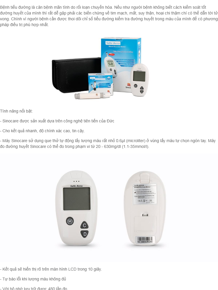 Bộ máy đo đường huyết Safe Accu tặng 1 hộp 50 que thử và hộp