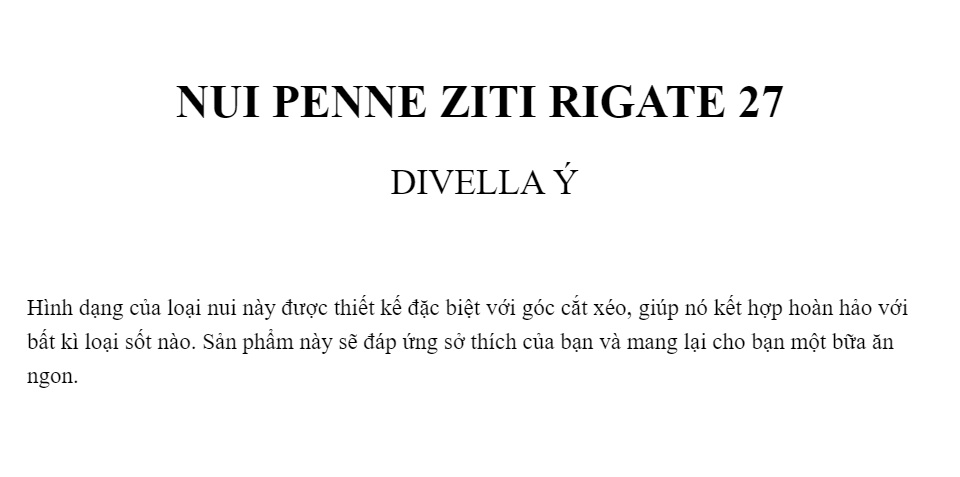 1 THÙNG NUI NUI ỐNG XÉO PENNE ZITI RIGATE 27 DIVELLA 500G