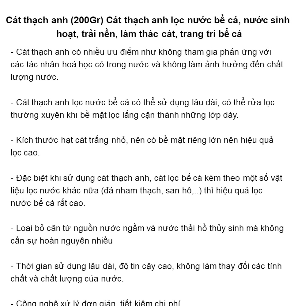 Cát Thạch Anh vật liệu lọc, trang trí bể cá, hồ thủy sinh (túi 200gr) 3