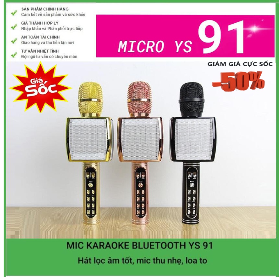 Micro karaoke Bluetooth YS91 JVJ không dây Loa Bluetooth Loa karaoke Mic loa bluetooth loa