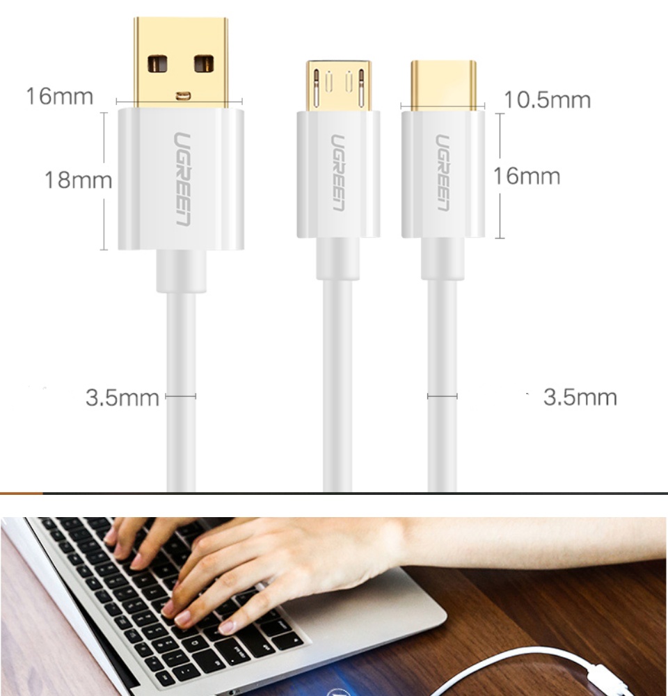 Cáp sạc 2 trong 1 cổng Micro USB và USB-C UGREEN US196 US197 - Hỗ trợ sạc nhanh, dài 1m, tương thích với điện thoại Samsung / Xiaomi / Oppo / Huawei / OnePlus / Redmi / Realme Cáp sạc 2 trong 1 cổng Micro USB và USB-C UGREEN US196 US197 - Hỗ trợ sạc nhanh, dài 1m, tương thích với điện thoại Samsung / Xiaomi / Oppo / Huawei / OnePlus / Redmi / Realme