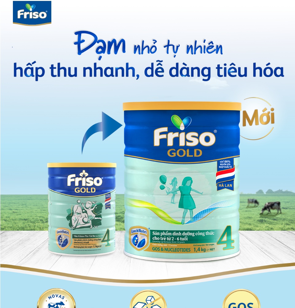 Sữa Bột Friso Gold 4 lon thiếc 1.4kg-cho trẻ từ 2-6 tuổi