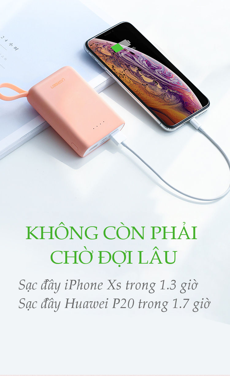 Sạc dự phòng 10000mAh có móc treo tay, 2 cổng sạc USB sử dụng cùng lúc 2 điện thoại, hỗ trợ 2 cổng Micro USB và USB type C UGREEN PB133 60197 Sạc dự phòng 10000mAh có móc treo tay, 2 cổng sạc USB sử dụng cùng lúc 2 điện thoại, hỗ trợ 2 cổng Micro USB và USB type C UGREEN PB133 60197