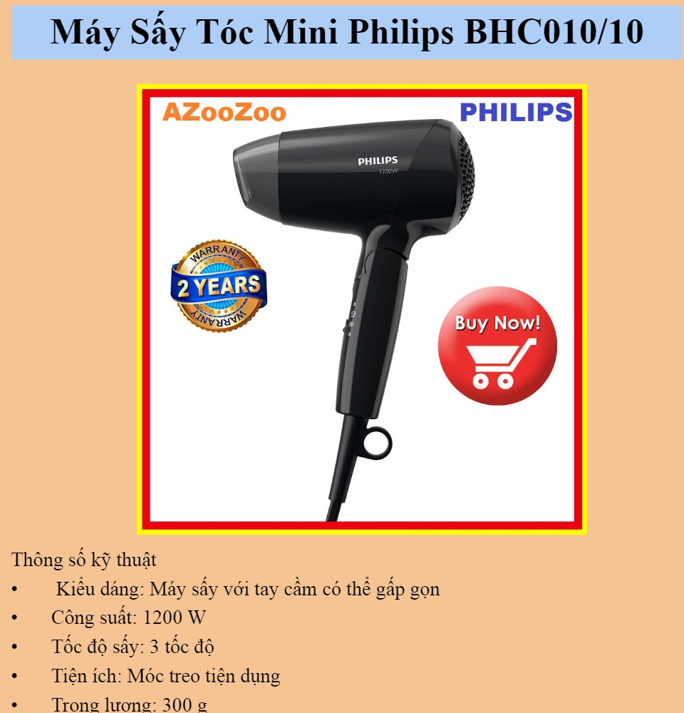 Máy sấy tóc Philips BHC010/10 1200 W Chế độ sấy mát để sấy tóc thật