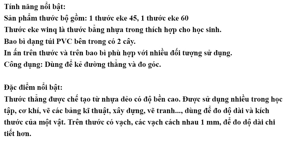 Bộ 2 thước Eke vẽ kỹ thuật WinQ No.6 - No.5