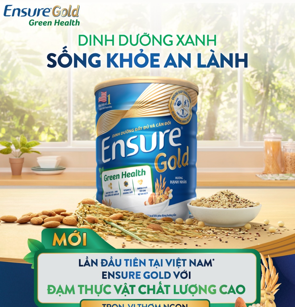 Lon Ensure Gold Green Health Đạm thực vật hương Hạnh nhân 400g