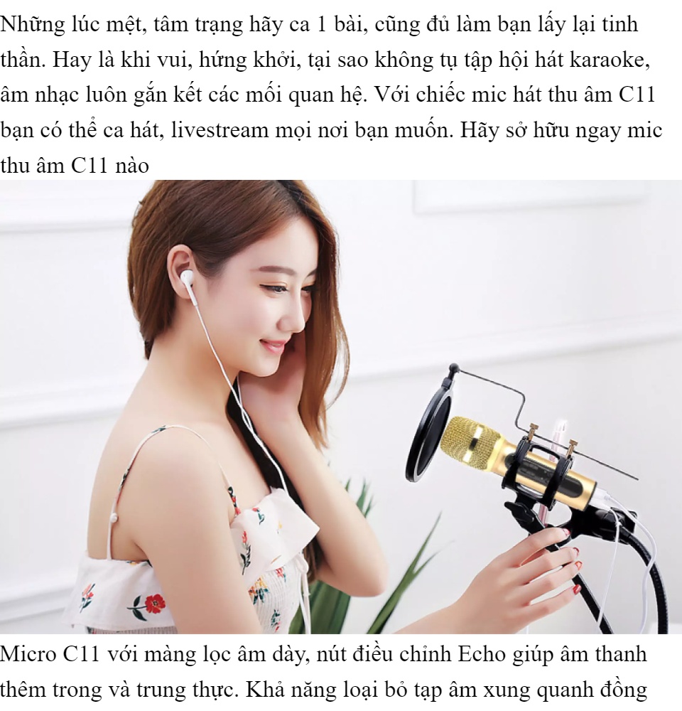 Mic LiveStream C11 Cao Cấp Hát LiveStream Hát Karaoke Cực Hay Âm Thanh Vượt Trội