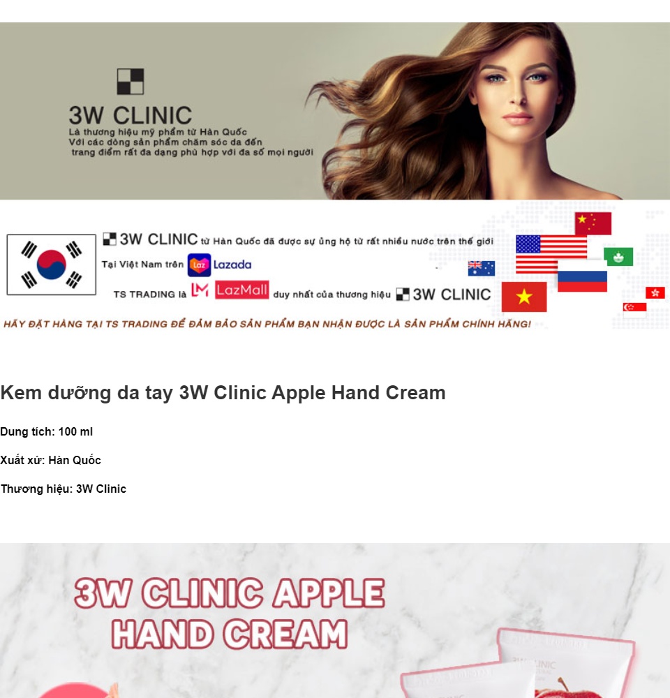 kem dưỡng da tay hương táo 3w clinic moisturizing apple hand cream 100ml 8
