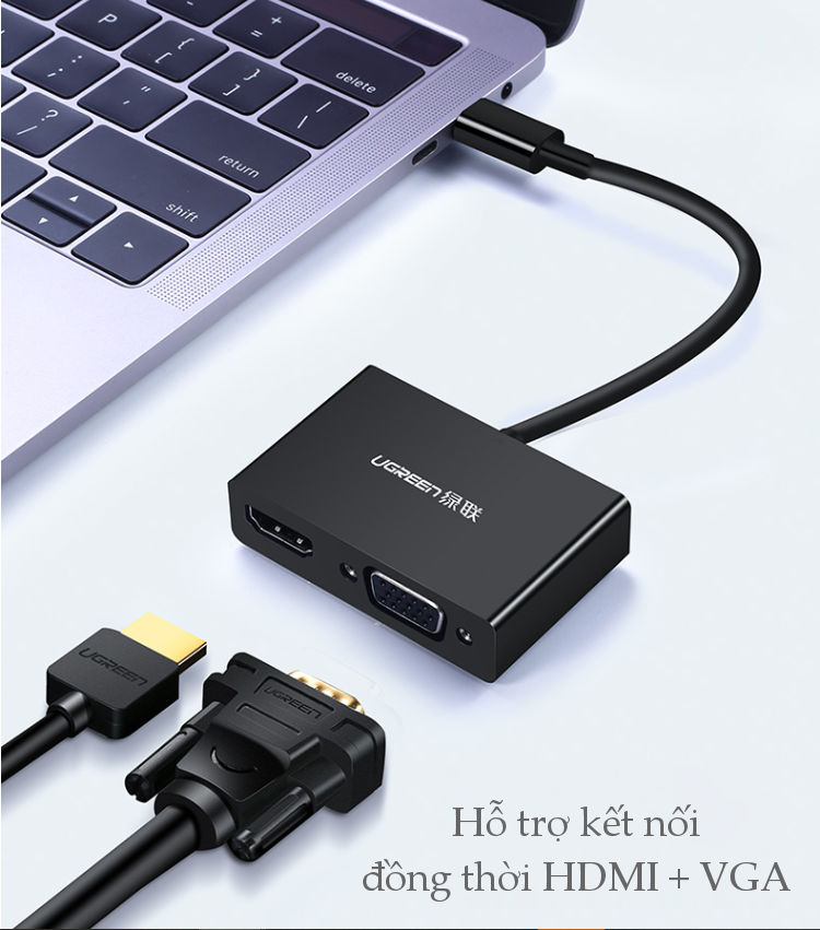 Bộ chuyển đổi USB Type C sang HDMI/VGA hình ảnh 3D 4kx2k 30HZ, độ phân giải 1920x1080P 60HZ cho MacBook, các thiết bị hỗ trợ cổng USB type C... dài 10-15cm UGREEN CM162 Bộ chuyển đổi USB Type C sang HDMI/VGA hình ảnh 3D 4kx2k 30HZ, độ phân giải 1920x1080P 60HZ cho MacBook, các thiết bị hỗ trợ cổng USB type C... dài 10-15cm UGREEN CM162