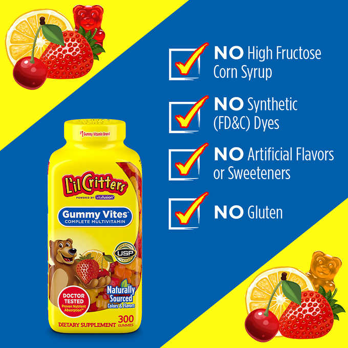 Kẹo dẻo Gummy, Kẹo dẻo gấu L’il Critters Gummy Vites [Hàng Mỹ] , bổ sung đa Vitamin A,B,C,D,E - Hộp 300 viên