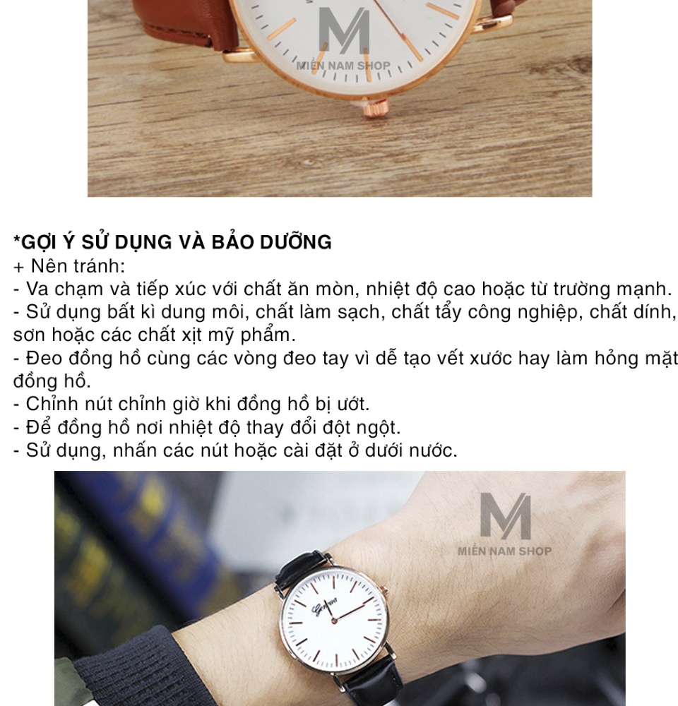 Đồng hồ dây da Geneva Platinum MN219 giá rẻ có 2 màu dây Đen Nâu