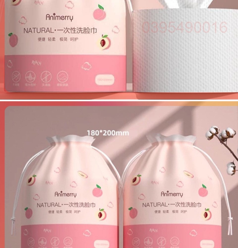 Cuộn 100 khăn mặt khô dùng một lần ANIMERRY, khăn bông mềm mịn, khăn giấy lau mặt khô dày dặn an toàn tiện lợi