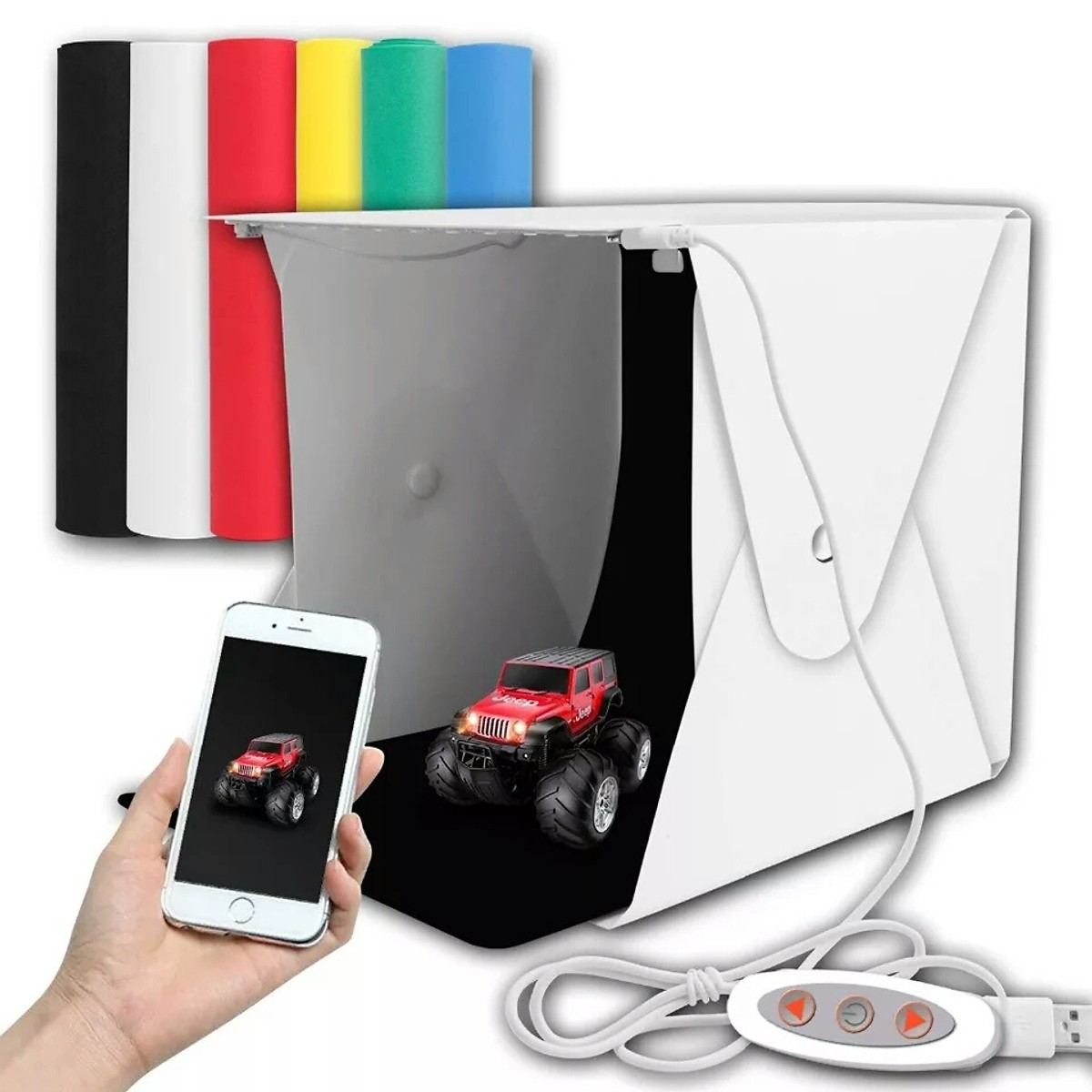 Hộp chụp ảnh sản phẩm size 40x40x40cm, Hộp chụp sản phẩm tích hợp 70 bóng đèn led 2 dẩy đèn, Bộ chụp hình sản phẩm studio Light Room, Lồng chụp sản phẩm Light Room LR40