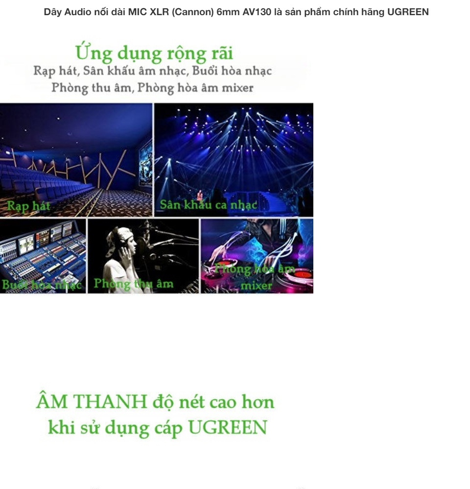 Dây Audio nối dài MIC XLR (Cannon) 6mm UGREEN AV130 Dây Audio nối dài MIC XLR (Cannon) 6mm UGREEN AV130