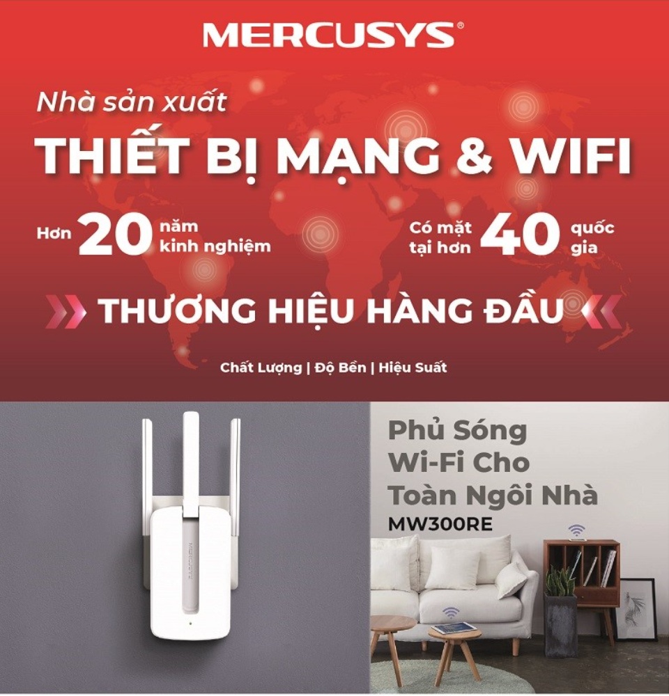 Bộ Mở Rộng Sóng Wifi Mercusys MW300RE Chuẩn N 300Mbps