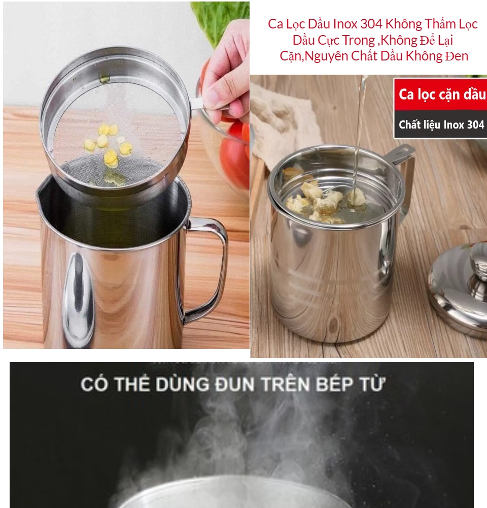 Ca Lọc Dầu Inox 304 Không Thấm Lọc Dầu Cực Trong ,Không Để Lại Cặn,Nguyên Chất Dầu Không Đen