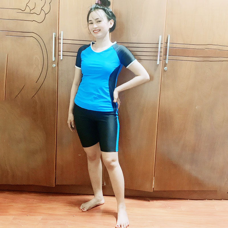 Đồ bơi nữ kín đáo cho học sinh 2 mảnh tay ngắn quần đùi thể