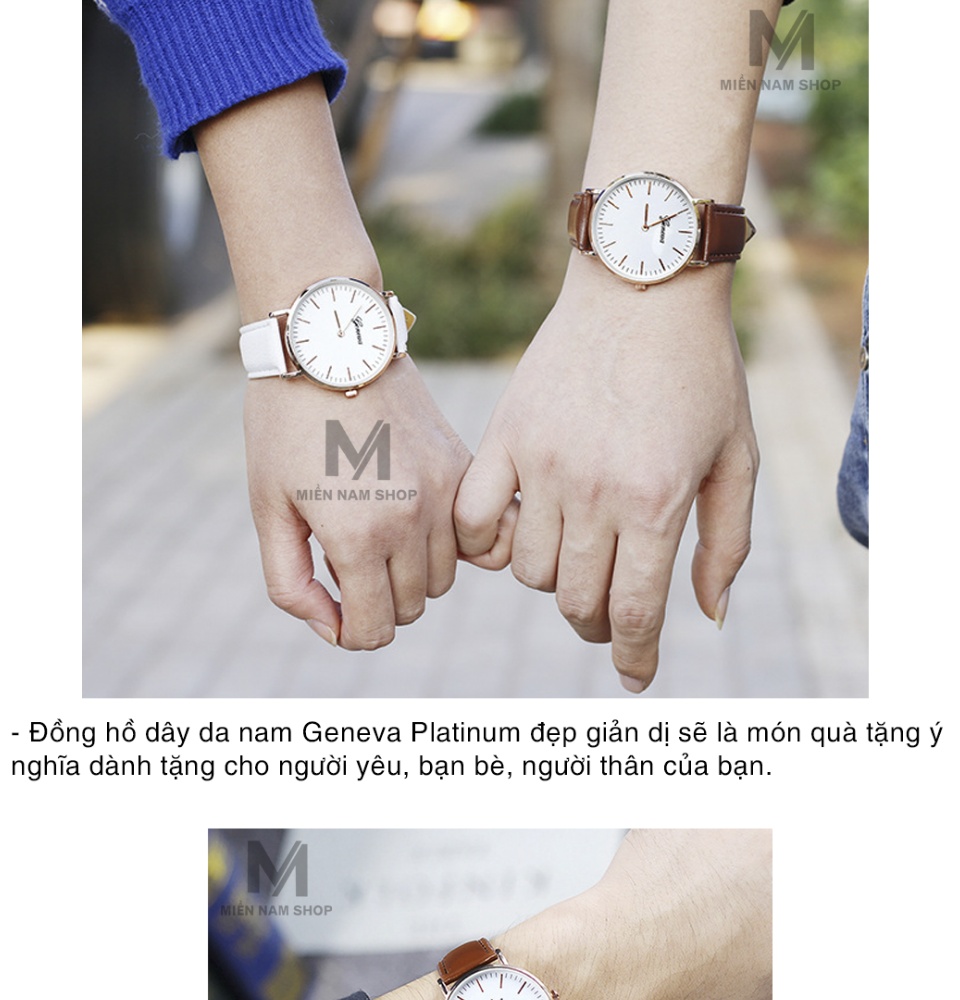 Đồng hồ dây da Geneva Platinum MN219 giá rẻ có 2 màu dây Đen Nâu