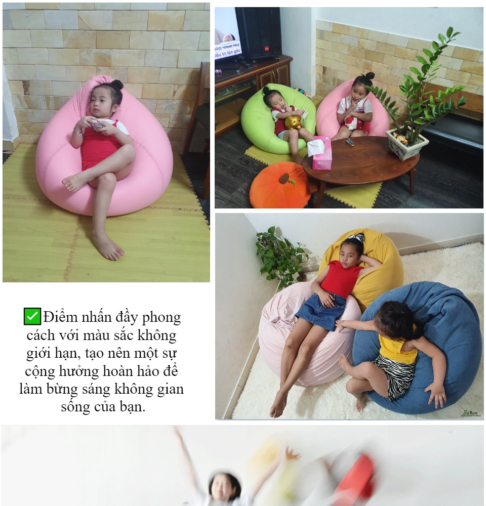 Ghế Lười Hạt Xốp 3ii Home Hàng Xuất Khẩu Chất Lượng Cao Size M 80x100cm Màu Hồng