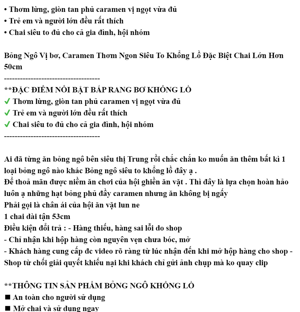 Chai Bắp rang bơ, Bỏng Ngô siêu to khổng lồ 918g