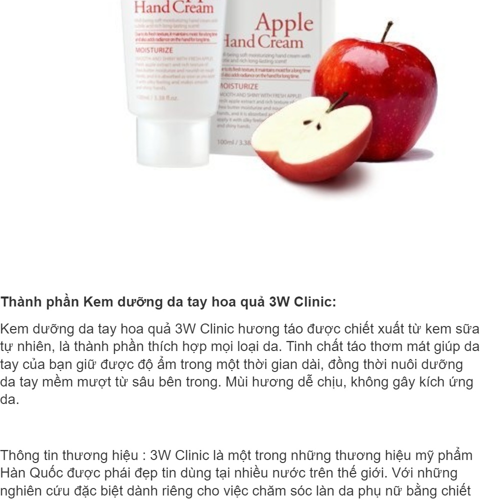 kem dưỡng da tay hương táo 3w clinic moisturizing apple hand cream 100ml 11