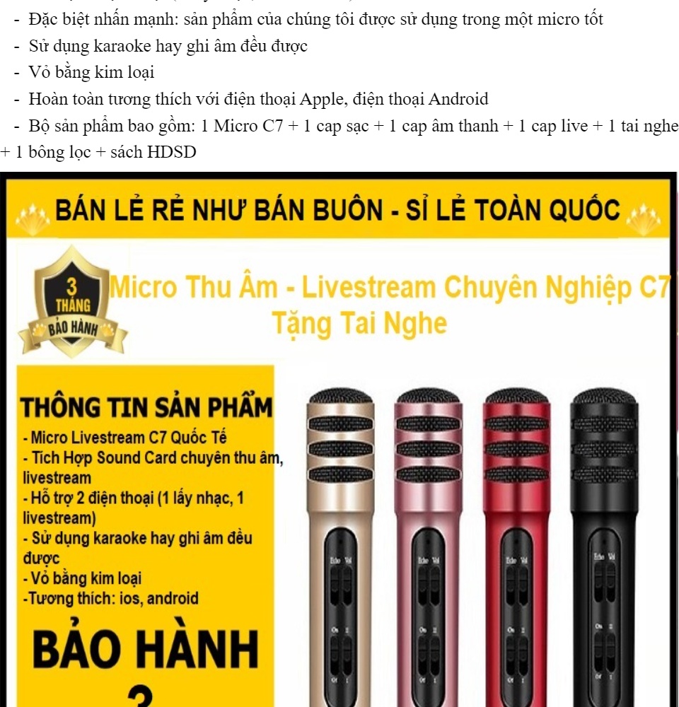 MICRO LIVESTREAM C7 MIC THU ÂM KARAOKE LIVE STREAM 3 IN 1  BẢO HÀNH