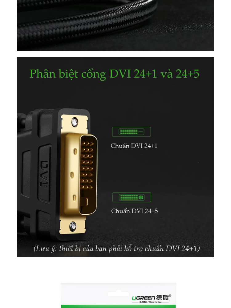 Cáp chuyển đổi tín hiệu từ cổng DVI 24+1 sang HDMI và ngược lại từ HDMI sang DVI 24+1 vỏ bện nylon, độ dài từ 1-5m UGREEN HD133 Cáp chuyển đổi tín hiệu từ cổng DVI 24+1 sang HDMI và ngược lại từ HDMI sang DVI 24+1 vỏ bện nylon, độ dài từ 1-5m UGREEN HD133