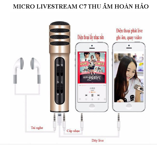Micro C7 - Thu Âm Hát Karaoke Livestream trên điện thoại 3 in 1 Micro C7 - Thu Âm Hát Karaoke Livestream trên điện thoại 3 in 1
