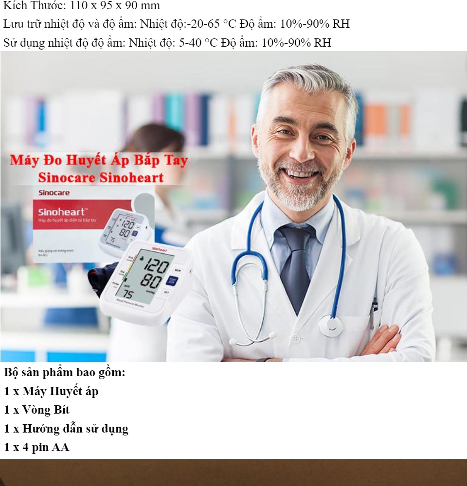 Máy Đo Huyết Áp Bắp Tay Sinocare Sinoheart Máy đo huyết áp điện tử bắp